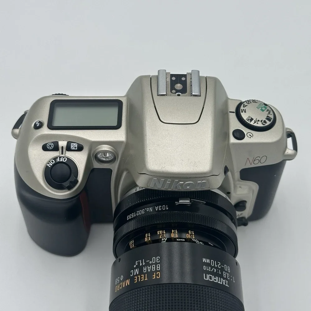 Nikon N60 35mm Film Camera Kit w/ Tamron 80-210 Lens Flash Box Tested